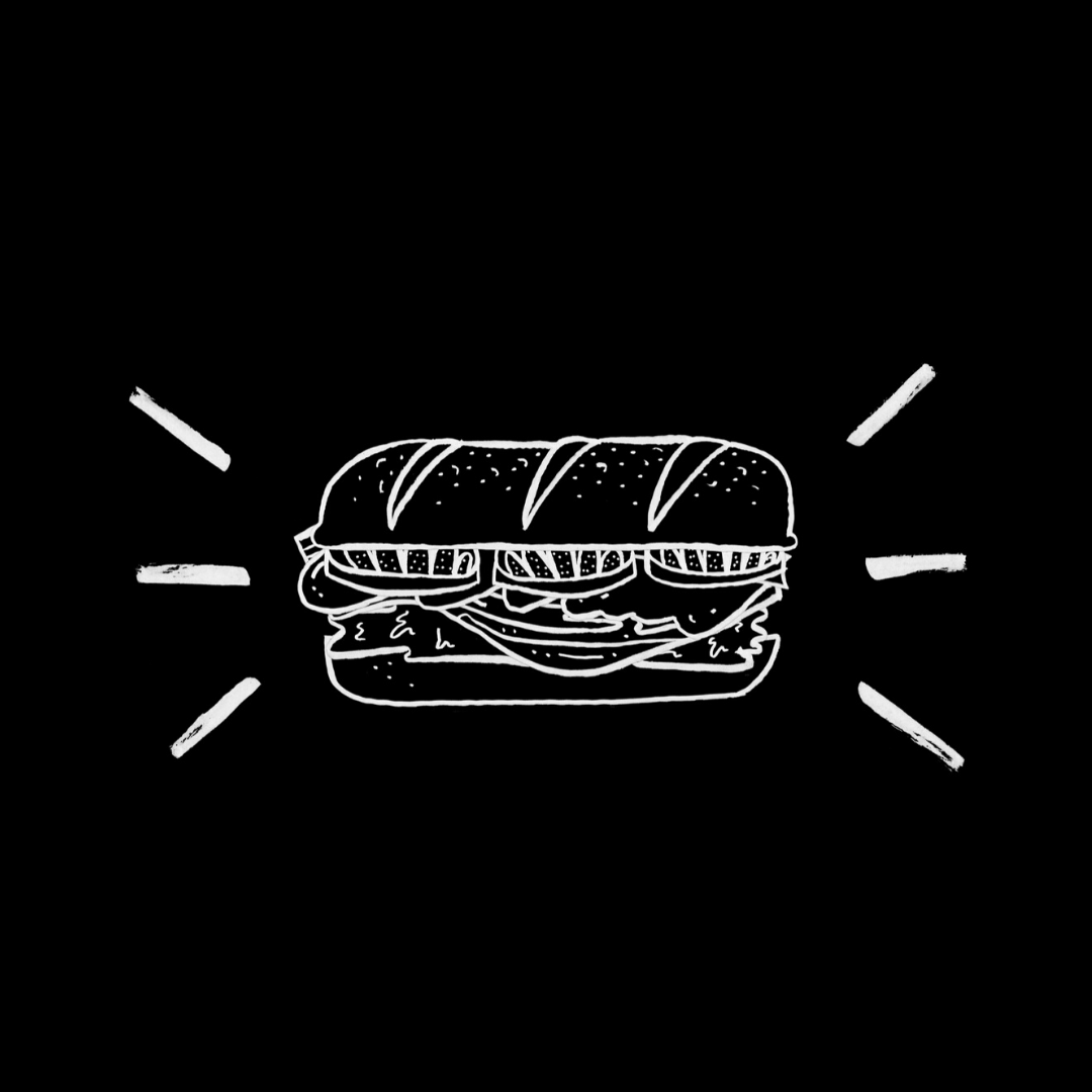 Black and white drawing of sandwich